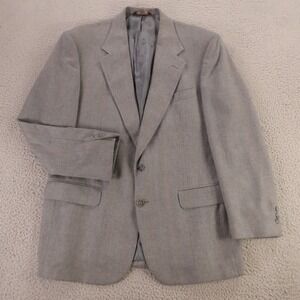 VTG Tweed Jacket M 42R Gray Herringbone Barleycorn Chalk Stripe 100% Wool Blazer